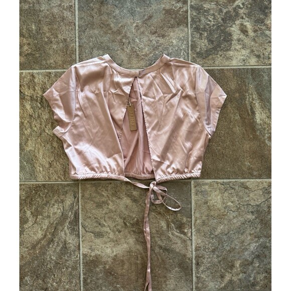 Skims Woven Shine Stretch Satin Crop Top Pink Sand Size Small - Picture 5 of 9